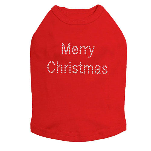 Dog In The Closet Merry Christmas Rhinestone Designer Dog Tank Red