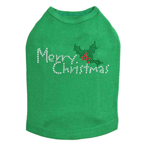 Dog In The Closet Merry Christmas Holly Rhinestone Designer Dog Tank