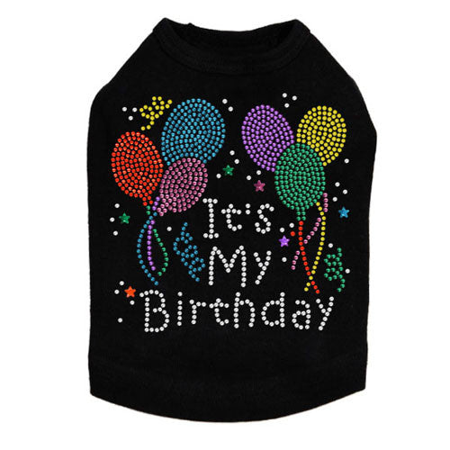 Dog In The Closet It's My Birthday Rhinestone Dog Tank Shirt Black