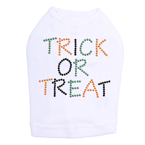 Dog In The Closet Trick or Treat Halloween Rhinestone Dog Tank Shirt