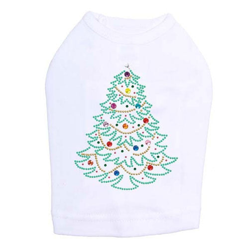 Dog In The Closet Holiday Christmas Tree Rhinestone Designer Dog Tank White