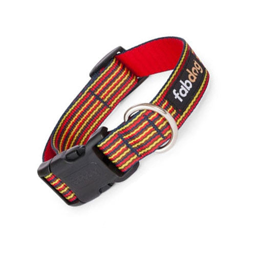 Fab Dog Stylish Eco-Friendly Woven Nylon Thin Striped Dog Collar — Red