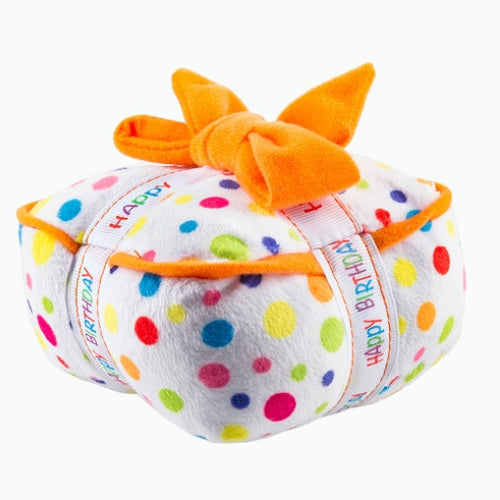 Haute Diggity Dog Happy Birthday Gift Box Plush Squeaker Dog Toy Side View