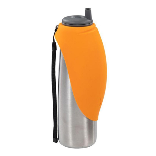 Dog Travel Water Bottle with Silicone Flip Up Bowl — Orange Closed