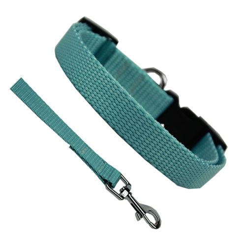 Basic Style Solid Color Lead Woven Nylon Collar Ocean Blue