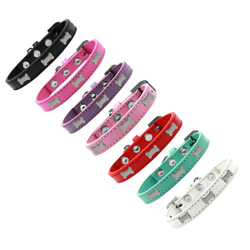 Mirage Pet Products Silver Bones Widget Leather Designer Dog Collar All Colors