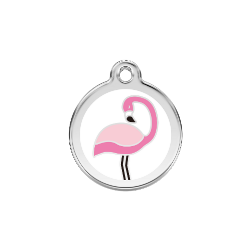 Red Dingo Flamingo Enamel Stainless Steel Dog ID Tag Size Large