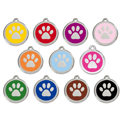 Red Dingo Paw Print Enamel Stainless Steel Dog ID Tag