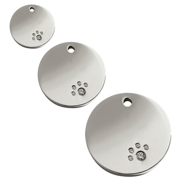 Red Dingo Circle Stainless Steel Swarovski Diamante Dog ID Tag