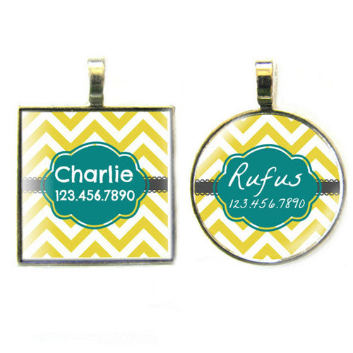 Sofa City Sweethearts Chevron Stripes Resin Art Dog ID Tag — Dandelion