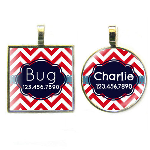 Sofa City Sweethearts Chevron Stripes Resin Art Dog ID Tag — Red