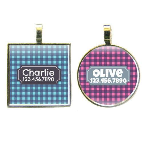 Sofa City Sweethearts Gingham Plaid Dog ID Tag