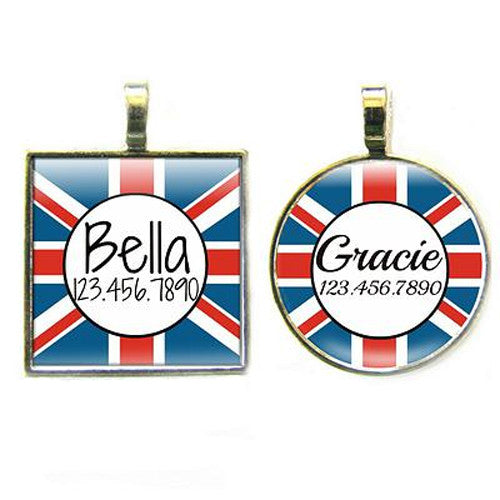 Sofa City Sweethearts Union Jack UK British Flag Resin Art Dog ID Tag