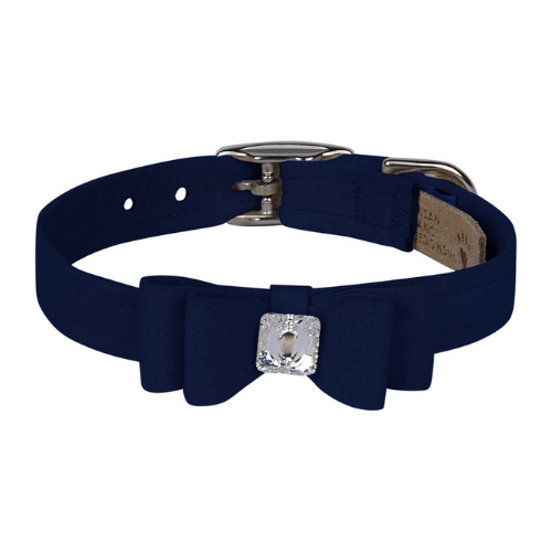 Susan Lanci Designs Big Bow Crystal Dog Collar — Indigo