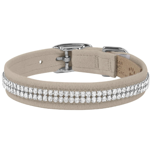 Susan Lanci Designs Ultrasuede Giltmore 2 Row Crystal Dog Collar — Doe