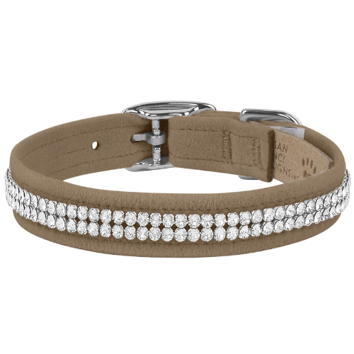 Susan Lanci Designs Ultrasuede Giltmore 2 Row Crystal Collar — Fawn