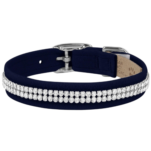 Susan Lanci Designs Ultrasuede Giltmore 2 Row Crystal Collar — Indigo