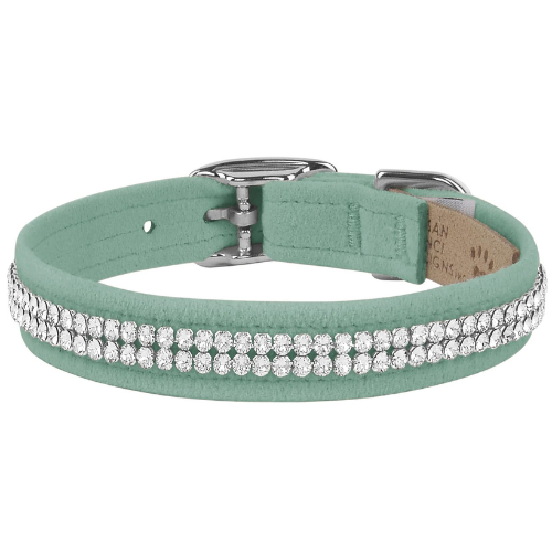 Susan Lanci Designs Ultrasuede Giltmore 2 Row Crystal Collar — Mint