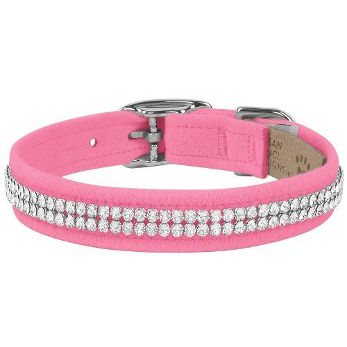 Susan Lanci Designs Ultrasuede Giltmore 2 Row Crystal Collar — Perfect Pink