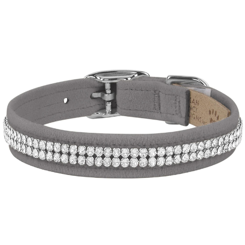 Susan Lanci Designs Ultrasuede Giltmore 2 Row Crystal Collar — Platinum