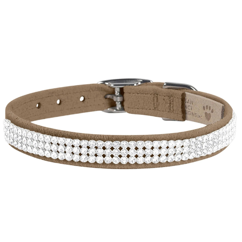 Susan Lanci Designs Ultrasuede Giltmore 3 Row Crystal Collar — Fawn