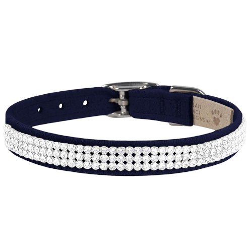 Susan Lanci Designs Ultrasuede Giltmore 3 Row Crystal Collar — Indigo