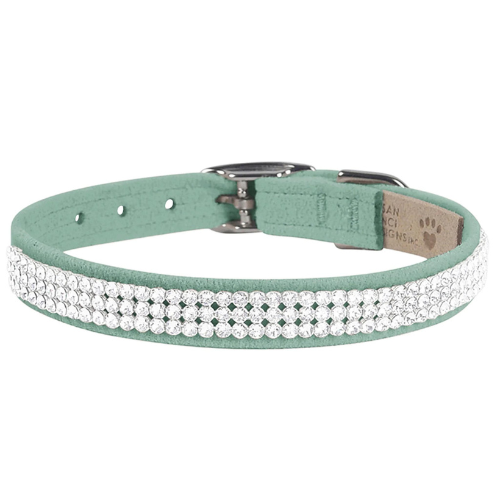 Susan Lanci Designs Ultrasuede Giltmore 3 Row Crystal Collar — Mint