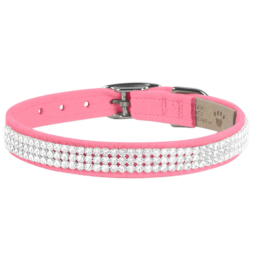 Susan Lanci Designs Ultrasuede Giltmore 3 Row Crystal Collar — Perfect Pink