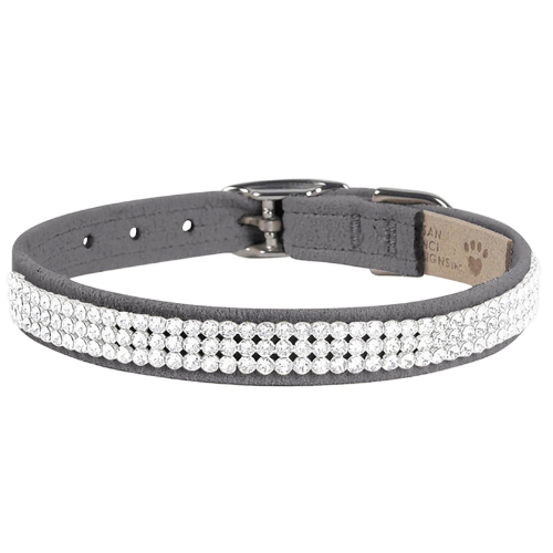 Susan Lanci Designs Ultrasuede Giltmore 3 Row Crystal Collar — Platinum