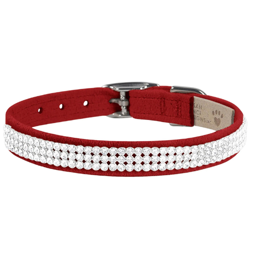 Susan Lanci Designs Ultrasuede Giltmore 3 Row Crystal Collar — Red