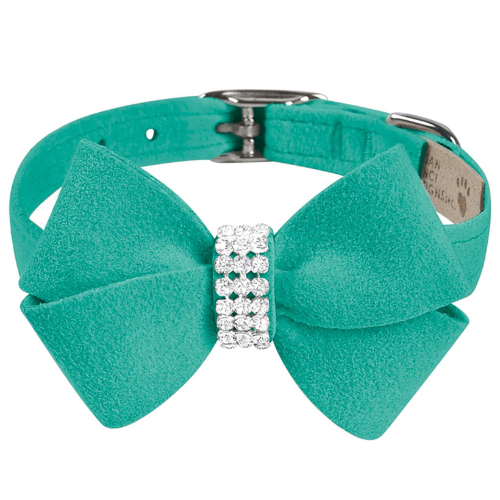 Susan Lanci Designs Nouveau Bow Crystal Ultrasuede Collar — Bimini Blue