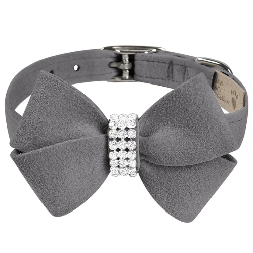 Susan Lanci Designs Nouveau Bow Crystal Ultrasuede Collar — Platinum