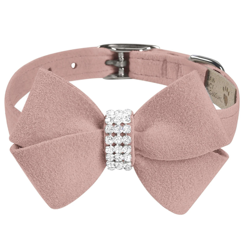 Susan Lanci Designs Nouveau Bow Crystal Ultrasuede Collar — Rosewood