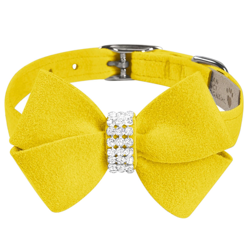 Susan Lanci Designs Nouveau Bow Crystal Ultrasuede Collar — Sunshine