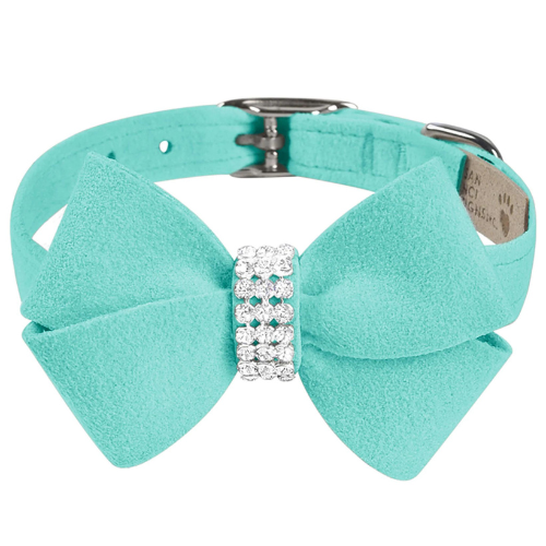 Susan Lanci Designs Nouveau Bow Crystal Ultrasuede Collar — Tiffi Blue