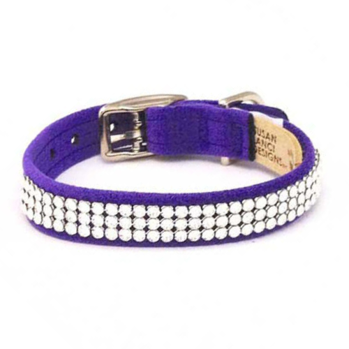 Susan Lanci Designs Ultrasuede Giltmore 3 Row Crystal Collar — Violet 