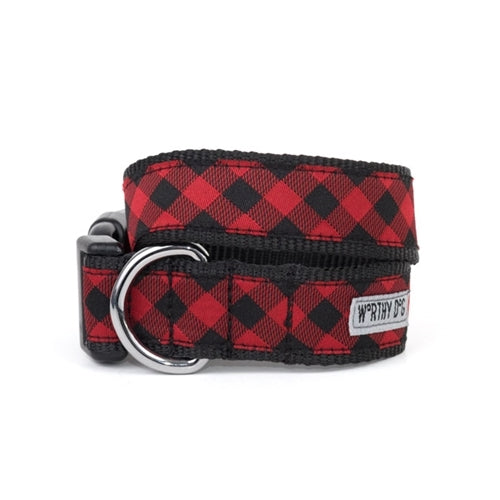 The Worthy Dog Buffalo Check Ribbon Nylon Webbing Dog Collar