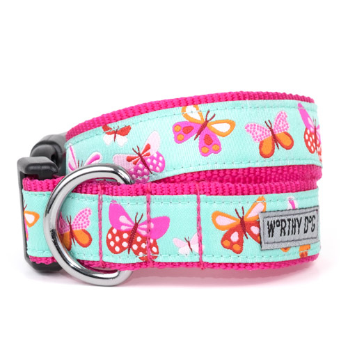 The Worthy Dog Fluttering Butterflies Ribbon Nylon Webbing Collar