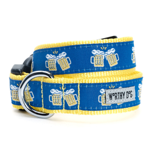 The Worthy Dog Cheers! Toasting Beer Mugs Ribbon Nylon Webbing Collar