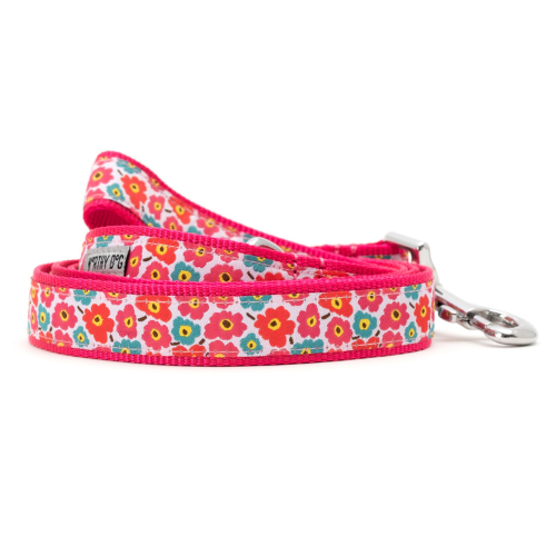 The Worthy Dog Fleurs Ribbon Nylon Webbing Matching Lead — Pink