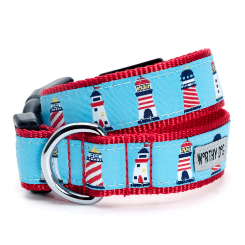 The Worthy Dog Coastal Lighthouse Nautical Ribbon Nylon Webbing Collar