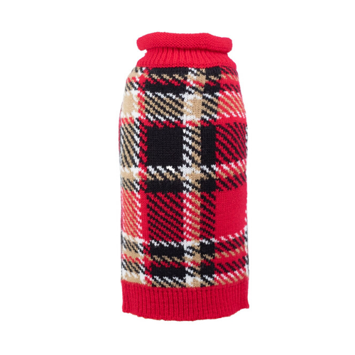 The Worthy Dog Classic Plaid Acrylic Dog Sweater Red