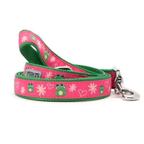 The Worthy Dog Preppy Ribbit Frog Ribbon Nylon Webbing Matching Lead