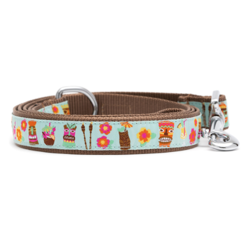 The Worthy Dog Festive Tropical Tiki Time Ribbon Nylon Webbing Lead — Rolled View