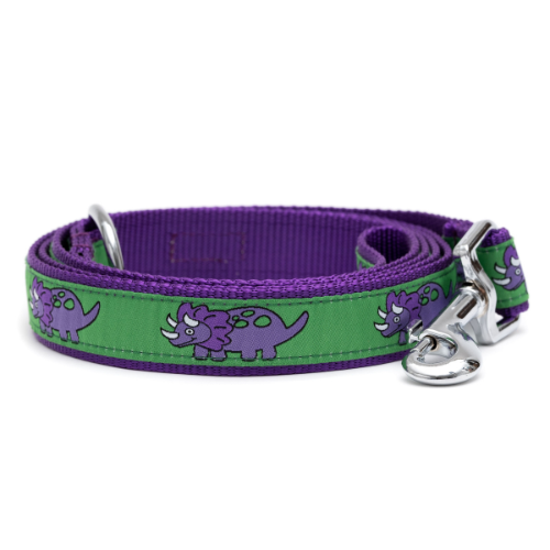 The Worthy Dog Triceratops Dinosaur Ribbon Nylon Webbing Lead — Rolled View