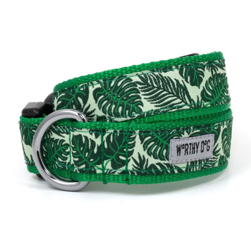 The Worthy Dog Monstera Tropical Leaves Ribbon Nylon Webbing Collar