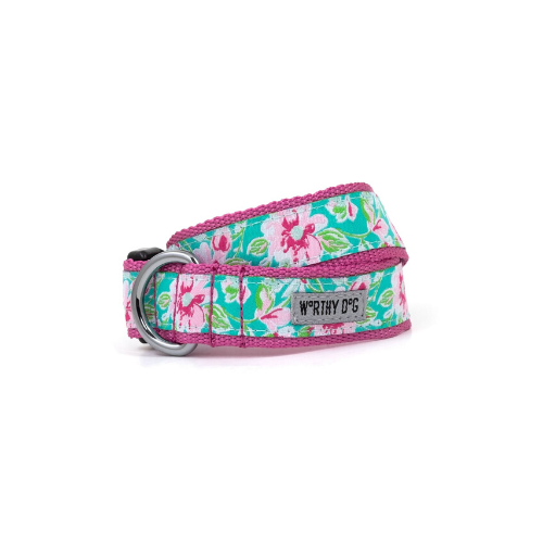 The Worthy Dog Watercolor Floral Ribbon Nylon Webbing Dog Collar
