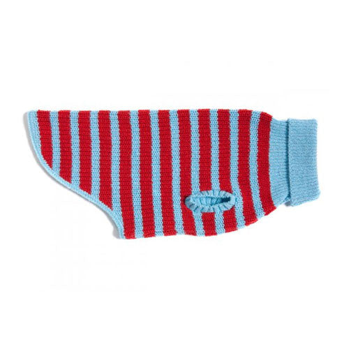 West Paw Design Reknitz Eco-Friendly Cotton Dog Sweater Iceberg / Poppy Stripe