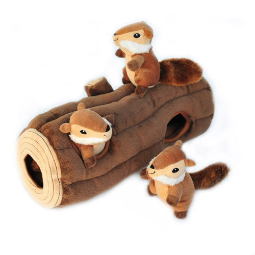 ZippyPaws Chipmunk Log Burrow Interactive Plush Puzzle Dog Toy Side View